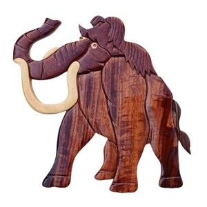 Hand Carved Intarsia Whimsical Elephant Wood Art Wall Hanging Children's Nursery